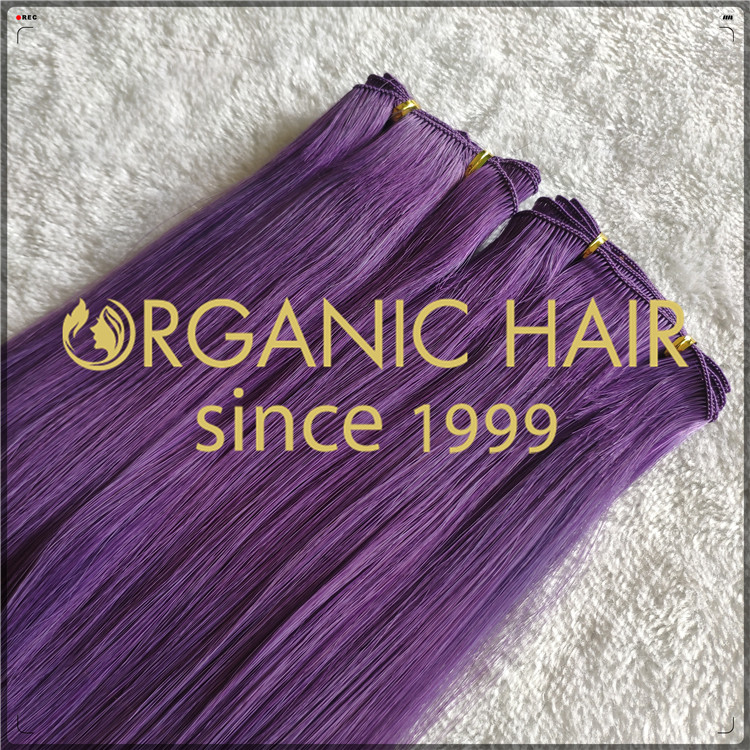 Purple color hand tied weft top quality hair extensions CNY015